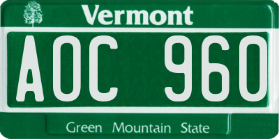 VT license plate AOC960