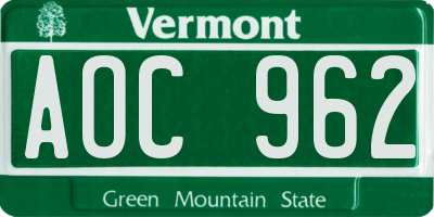 VT license plate AOC962