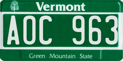 VT license plate AOC963