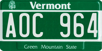 VT license plate AOC964