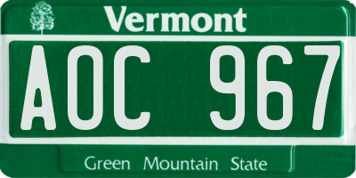 VT license plate AOC967
