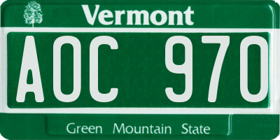 VT license plate AOC970