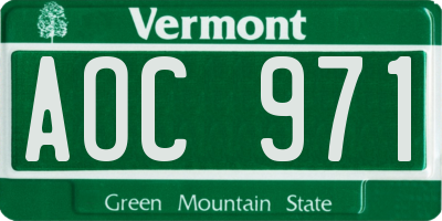VT license plate AOC971