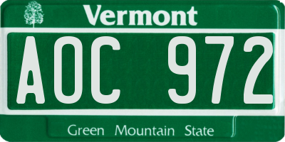 VT license plate AOC972