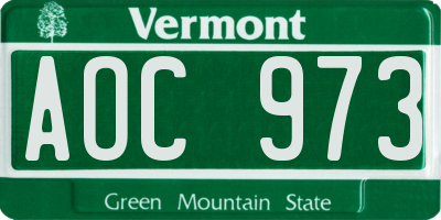 VT license plate AOC973