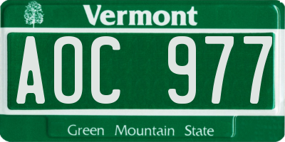 VT license plate AOC977
