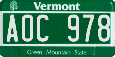 VT license plate AOC978