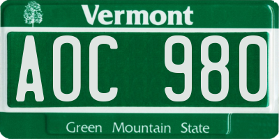 VT license plate AOC980