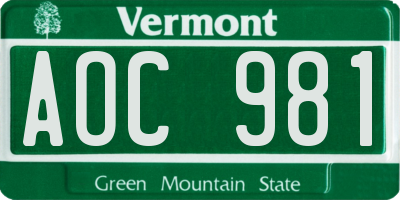 VT license plate AOC981