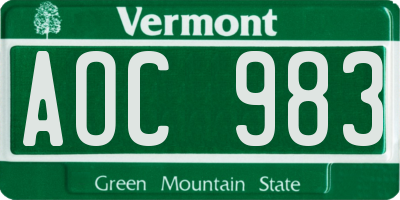 VT license plate AOC983