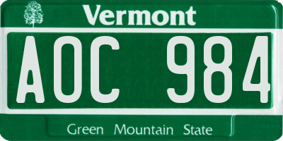 VT license plate AOC984