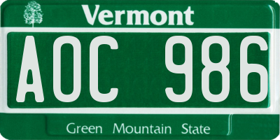 VT license plate AOC986