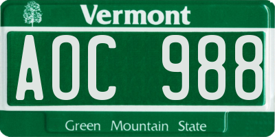 VT license plate AOC988