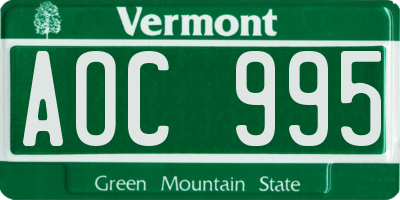 VT license plate AOC995