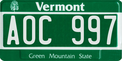 VT license plate AOC997