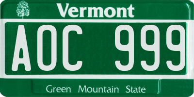 VT license plate AOC999