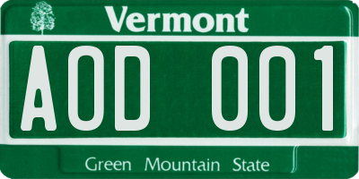 VT license plate AOD001