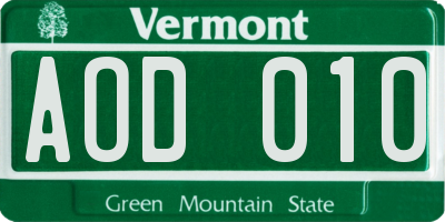 VT license plate AOD010