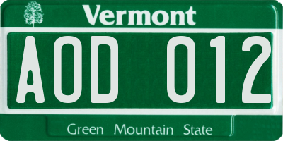 VT license plate AOD012