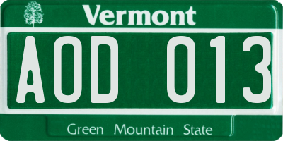 VT license plate AOD013