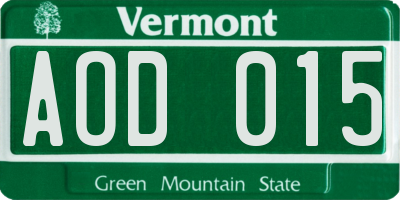 VT license plate AOD015