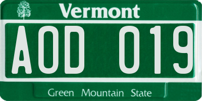 VT license plate AOD019