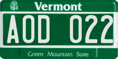 VT license plate AOD022