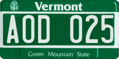 VT license plate AOD025