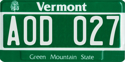 VT license plate AOD027