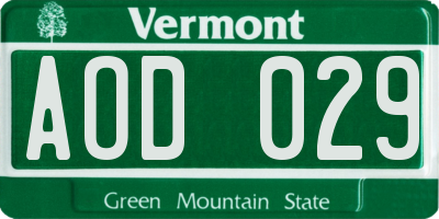 VT license plate AOD029