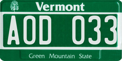 VT license plate AOD033