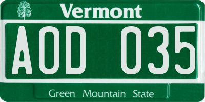 VT license plate AOD035