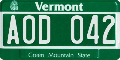 VT license plate AOD042