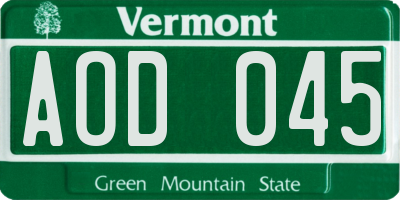 VT license plate AOD045