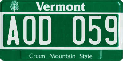 VT license plate AOD059