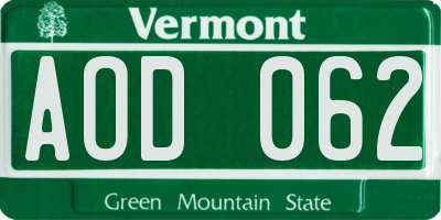 VT license plate AOD062