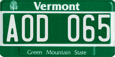 VT license plate AOD065