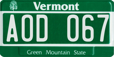 VT license plate AOD067