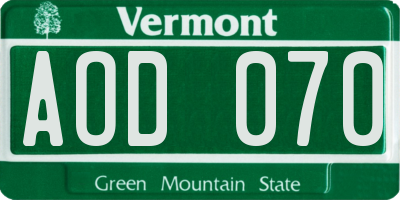 VT license plate AOD070