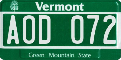 VT license plate AOD072