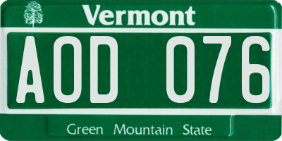 VT license plate AOD076