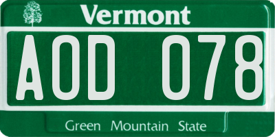 VT license plate AOD078