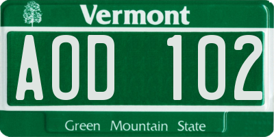 VT license plate AOD102
