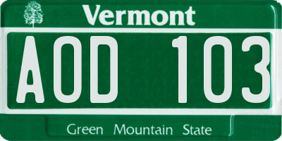 VT license plate AOD103