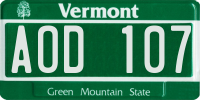 VT license plate AOD107