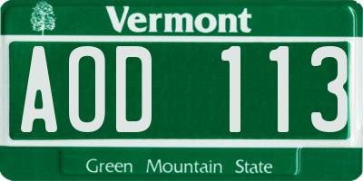 VT license plate AOD113