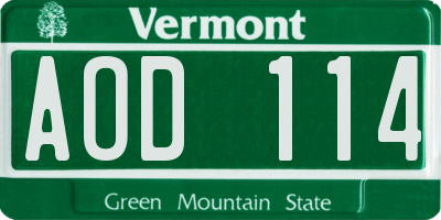 VT license plate AOD114