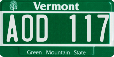 VT license plate AOD117