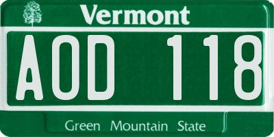 VT license plate AOD118