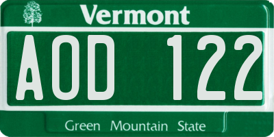 VT license plate AOD122